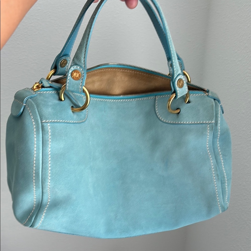 Rare Celine Vintage Barrel Elegant Blue Handbag